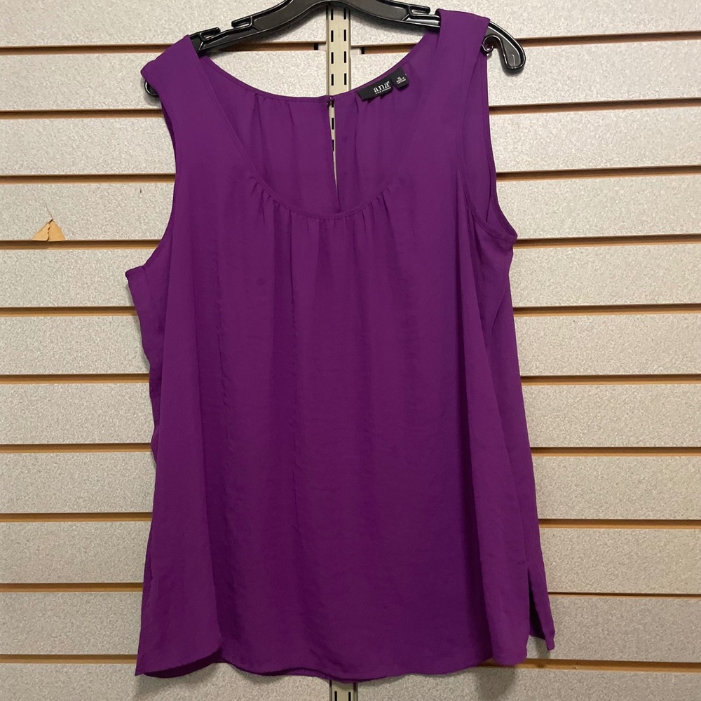 ANA A NEW APPROACH Womens Purple Sleeveless Gathered Neck Top Plus Size XL